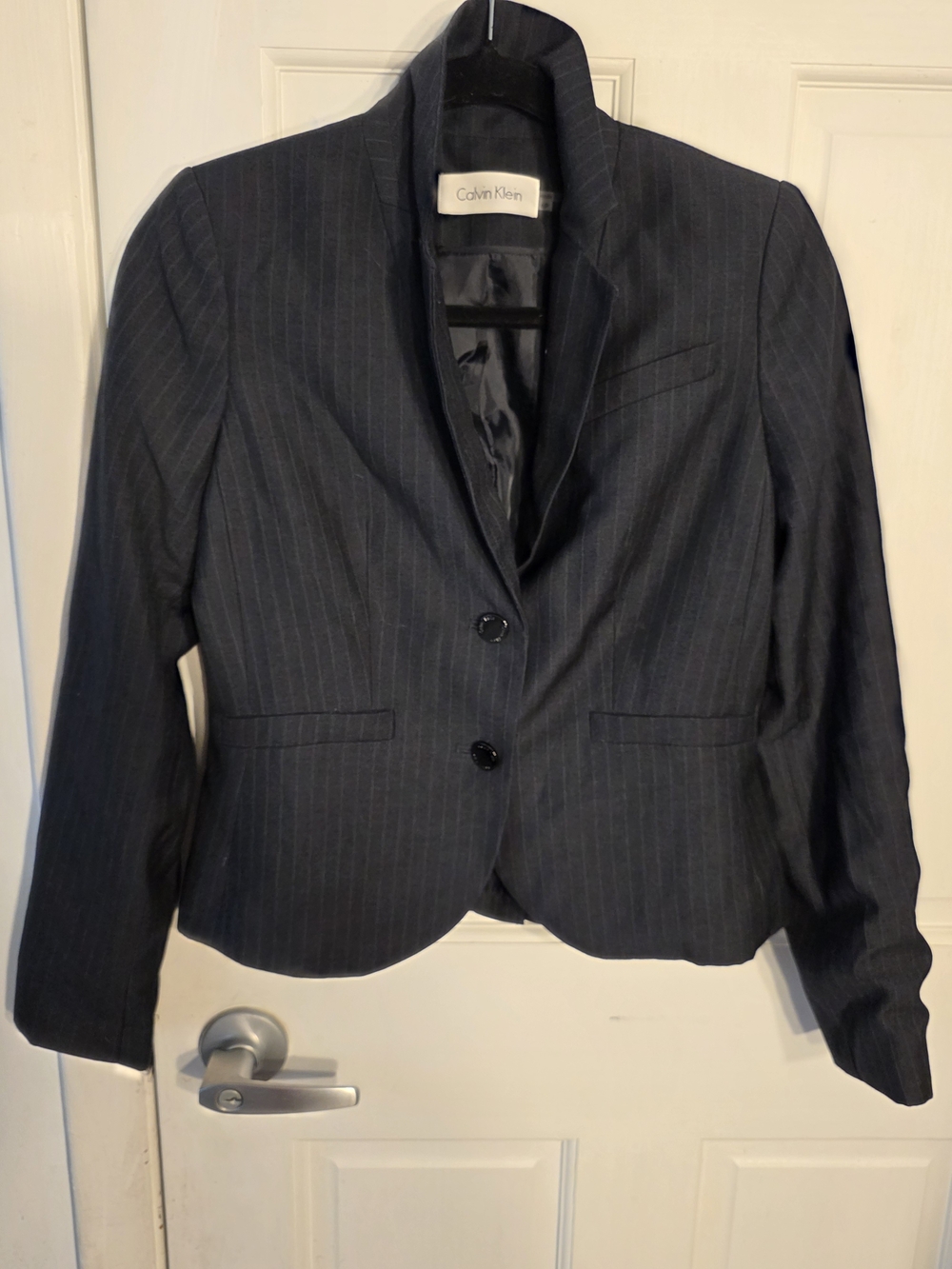 Calvin Klein Women's Navy Pinstripe Suit Jacket